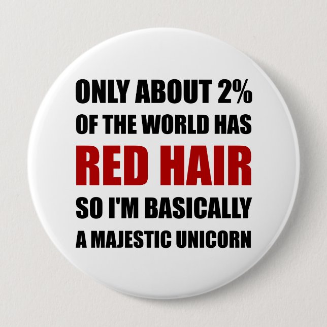 Red Hair Majestic Unicorn 10 Cm Round Badge (Front)