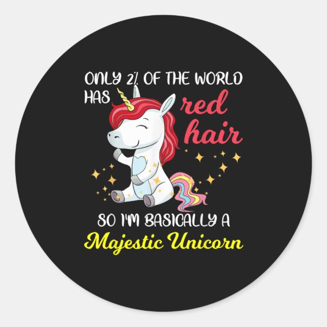 Red Hair Majestic Unicorn Funny Ginger Head Pride  Classic Round Sticker (Front)