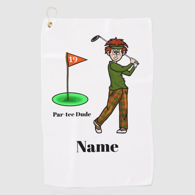 Red Hair Male Golfer Par-Tee Dude Golf Towel (Front)