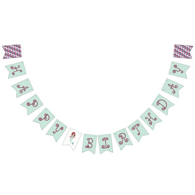 Red Hair Mermaid Birthday Bunting Banner (All)