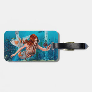 Red Hair Mermaid Underwater Fantasy Art Luggage Tag