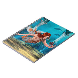 Red Hair Mermaid Underwater Fantasy Art Notebook