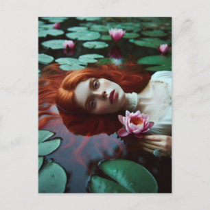 Red Hair Ophelia in a Lily Pond Postcard