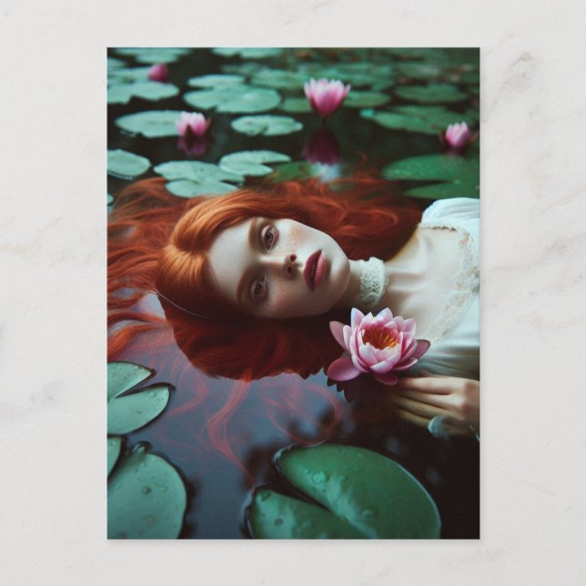 Red Hair Ophelia in a Lily Pond Postcard (Front)
