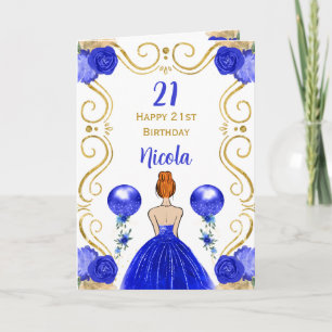 Red Hair Princess Blue Happy Birthday Card