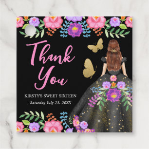 Red Hair Princess Mexican Floral Dress Sweet 16 Favour Tags