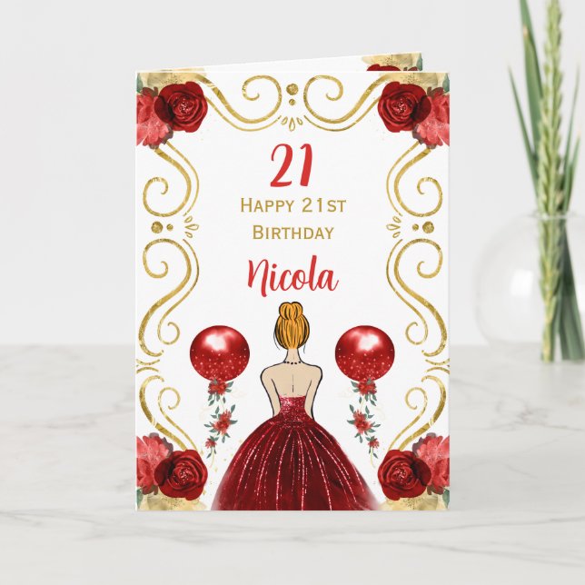 Red Hair Princess Red Happy Birthday Card (Front)
