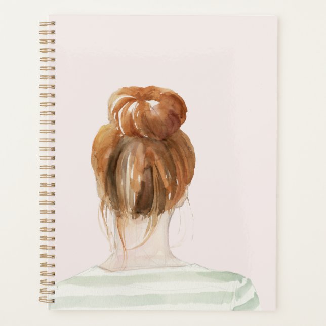 Red Hair Top Knot Bun Planner (Front)