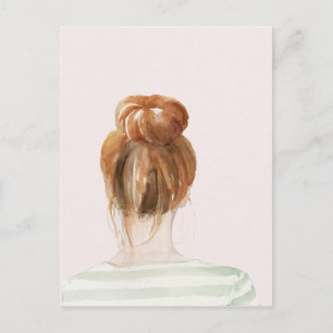 Red Hair Top Knot Bun Postcard