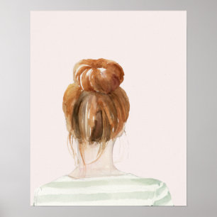 Red Hair Top Knot Bun Poster