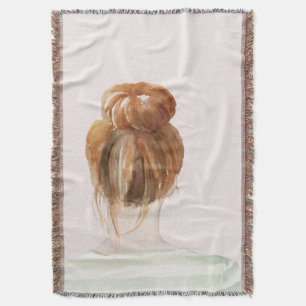Red Hair Top Knot Bun Throw Blanket