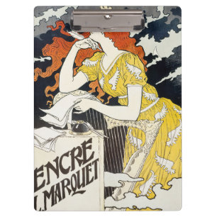 Red Hair Woman Yellow Dress Classic Art Nouveau Clipboard