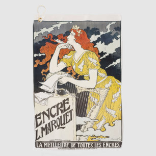 Red Hair Woman Yellow Dress Classic Art Nouveau Golf Towel