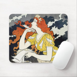 Red Hair Woman Yellow Dress Classic Art Nouveau Mouse Mat