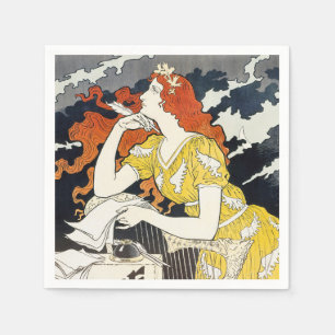 Red Hair Woman Yellow Dress Classic Art Nouveau Napkin