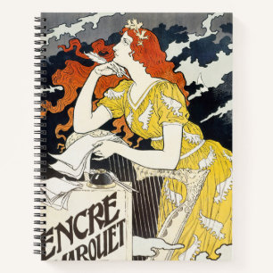 Red Hair Woman Yellow Dress Classic Art Nouveau Notebook