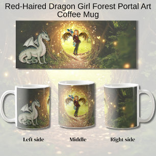 Red-Haired Dragon Girl Forest Portal Art Coffee Mug
