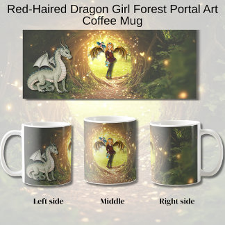 Red-Haired Dragon Girl Forest Portal Art Coffee Mug