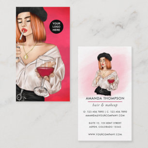 Red Haired French Wine Woman Business Card