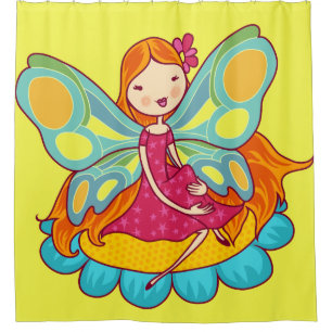 Red Haired Garden Fairy on a Flower Shower Curtain