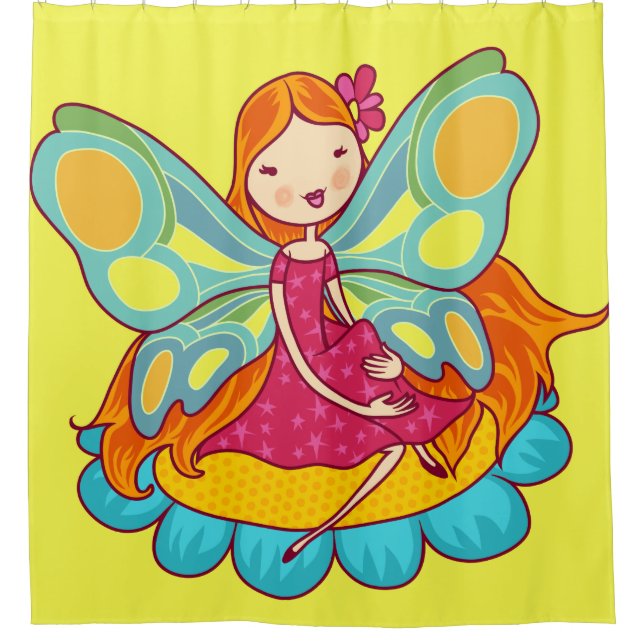 Red Haired Garden Fairy on a Flower Shower Curtain (Front)