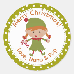 Red haired girl elf Christmas Labels