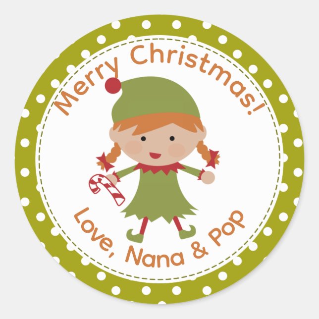 Red haired girl elf Christmas Labels  (Front)