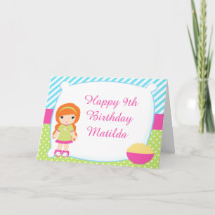 Red Haired Girl Sleepover Slumber Party Birthday Card