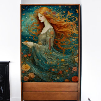 Red-Haired Girl with Flowers Decoupage Tissue Paper