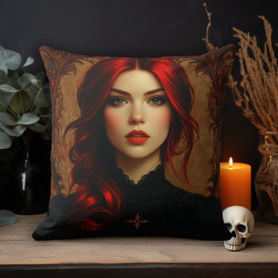 Red Haired Gothic Woman Cushion