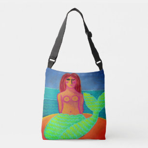 Red Haired Mermaid Abstract Art Crossbody Bag