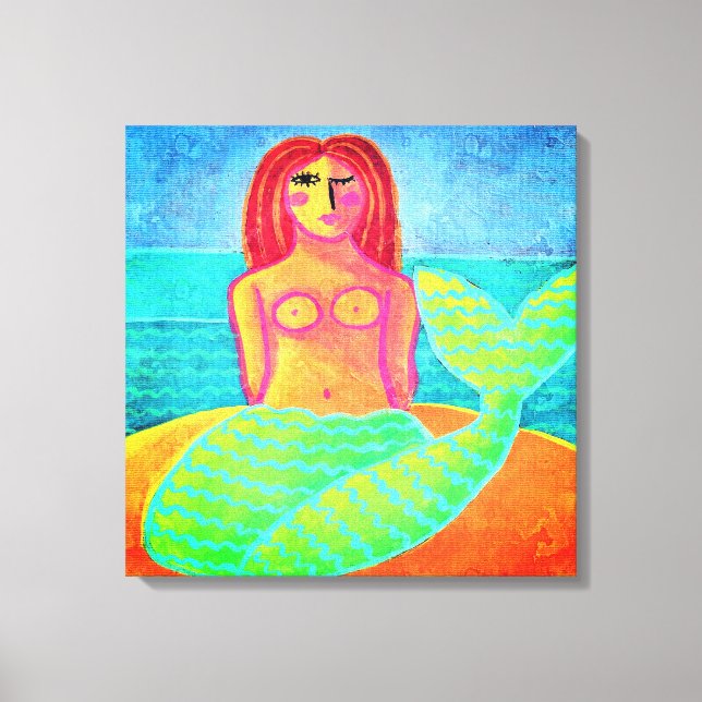 Red Haired Mermaid Abstract Digital Painting Canvas Print (Front)