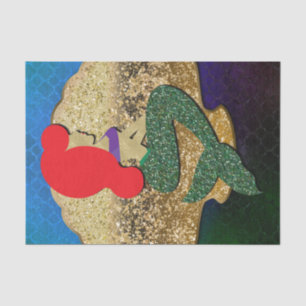 Red Haired Mermaid Golden Seashell Birthday Party Tissue Paper