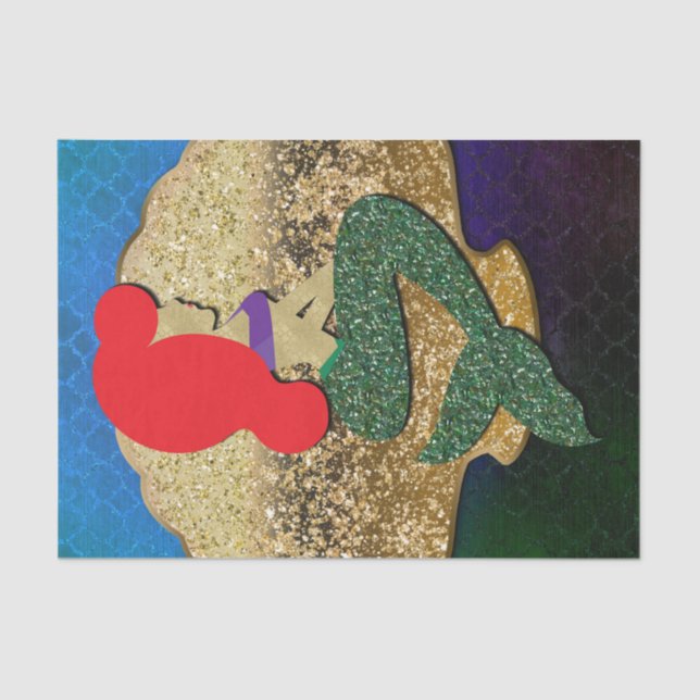 Red Haired Mermaid Golden Seashell Birthday Party Tissue Paper (Front)