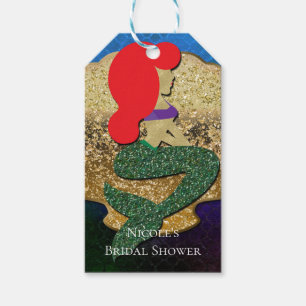 Red Haired Mermaid Golden Seashell Party Favour Gift Tags