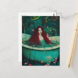 Red Haired Mermaid in a Bathtub Postcard