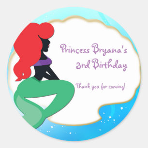 Red Haired Mermaid Sea Birthday Party Sticker