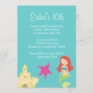 Red Haired Mermaid Sea Invitation