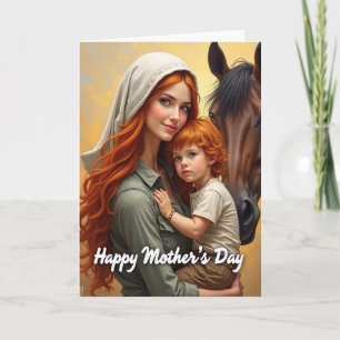 Red Haired Mother Child Art Card