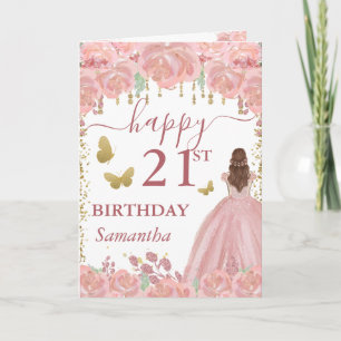 Red Haired Princess Rose Gold Dress Birthday Card
