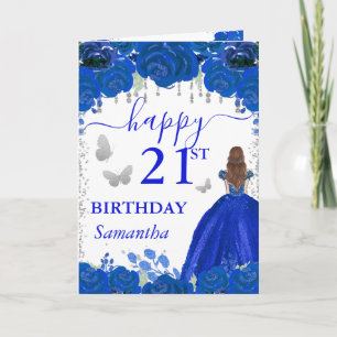 Red Haired Princess Royal Blue Dress Birthday Card