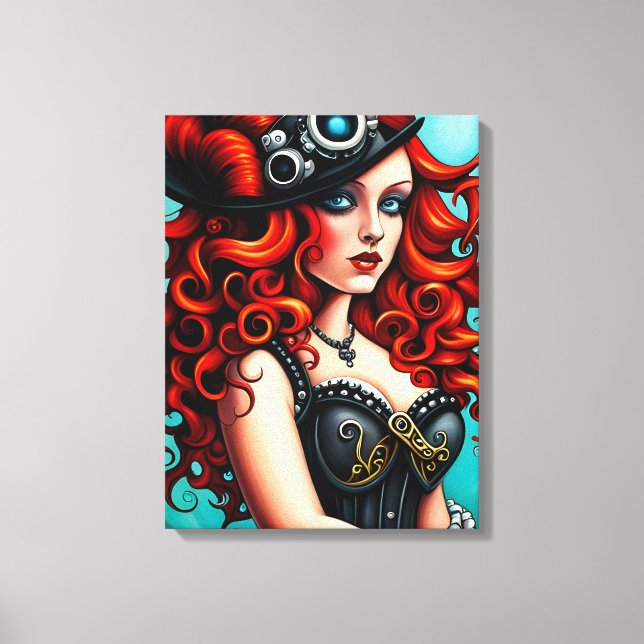 Red Haired Streampunk Woman Canvas Print (Front)