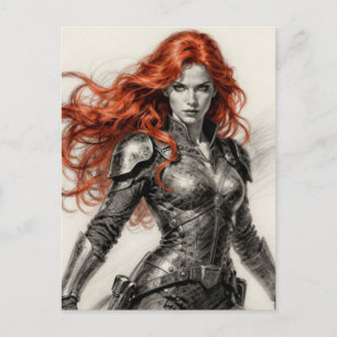 Red haired warrior woman postcard