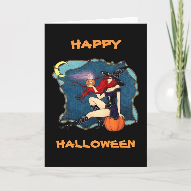 Red-haired Witch Halloween Card (Front)
