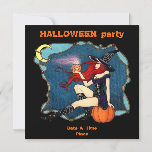 Red-haired Witch Halloween Invitation (Front)