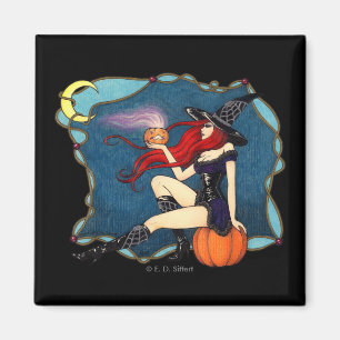 Red-haired Witch Halloween Magnet