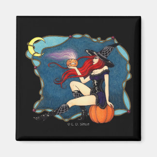 Red-haired Witch Halloween Magnet