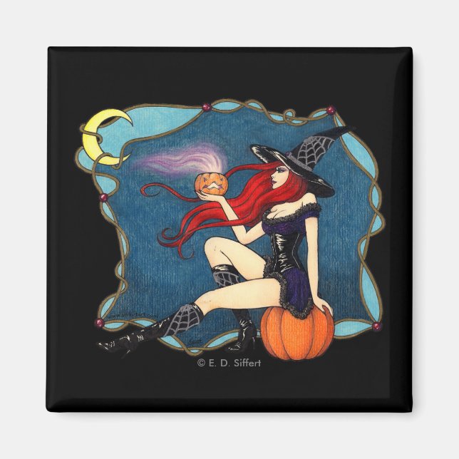 Red-haired Witch Halloween Magnet (Front)