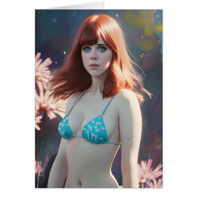 Red Haired Woman in a Bikini Blank Inside Greeting (Front)