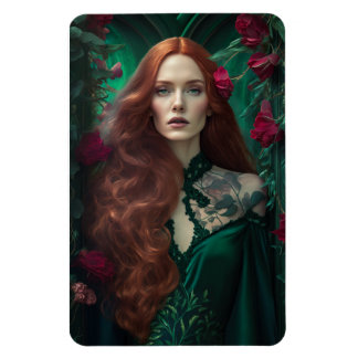 Red-haired Woman In Emerald Green Dress. Magnet